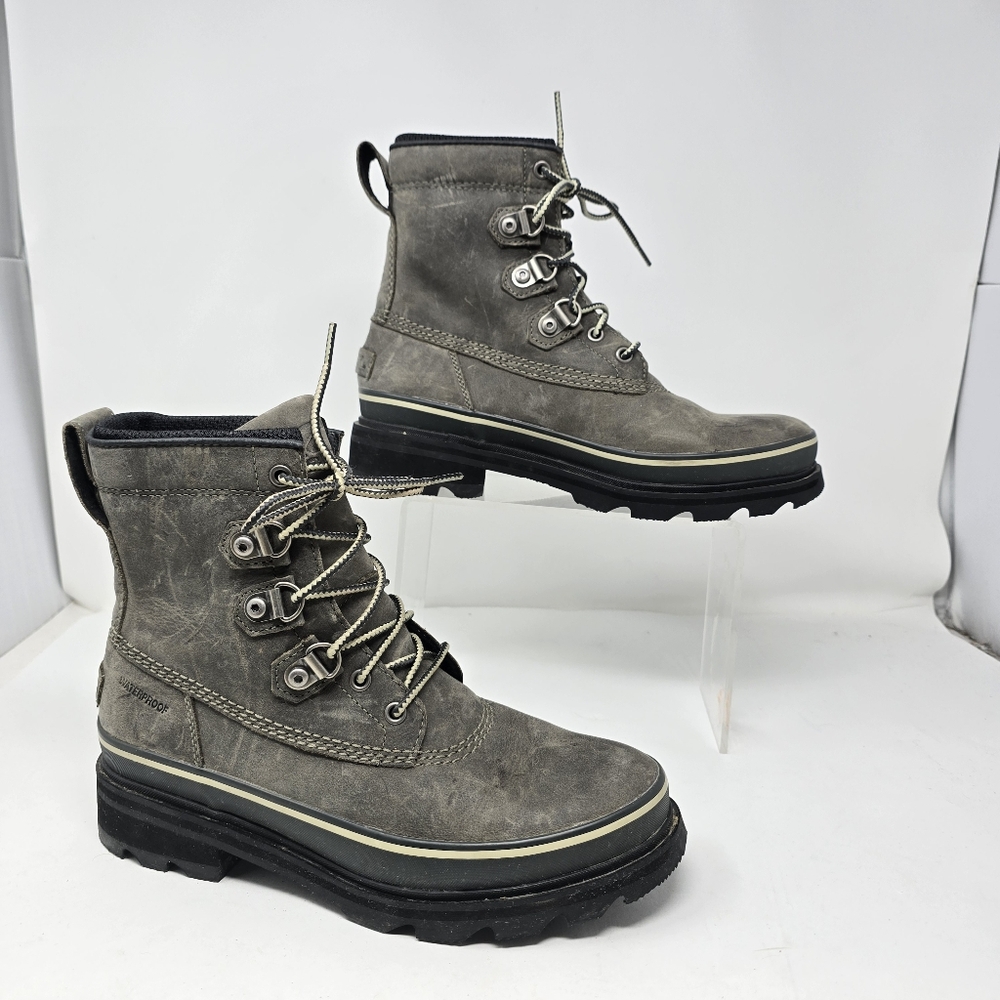 Sorel Womens 10 Lennox Street Gray Leather Waterproof Lace-up Boots NL4418
